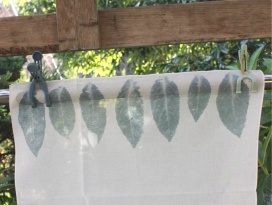 たで藍の葉っぱたたき染め体験